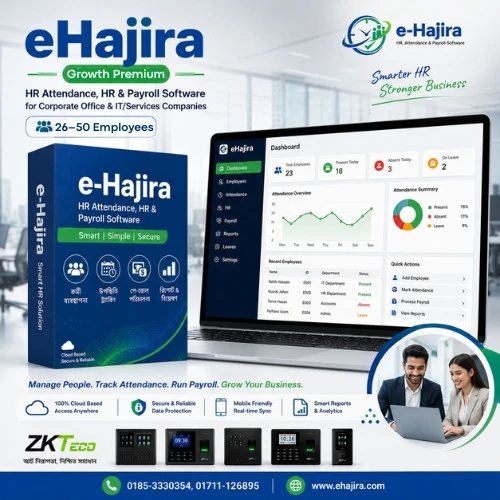 eHajira Growth Premium– HR Attendance & Payroll Software for Corporate Office & IT/Services companies (26–50) Employee