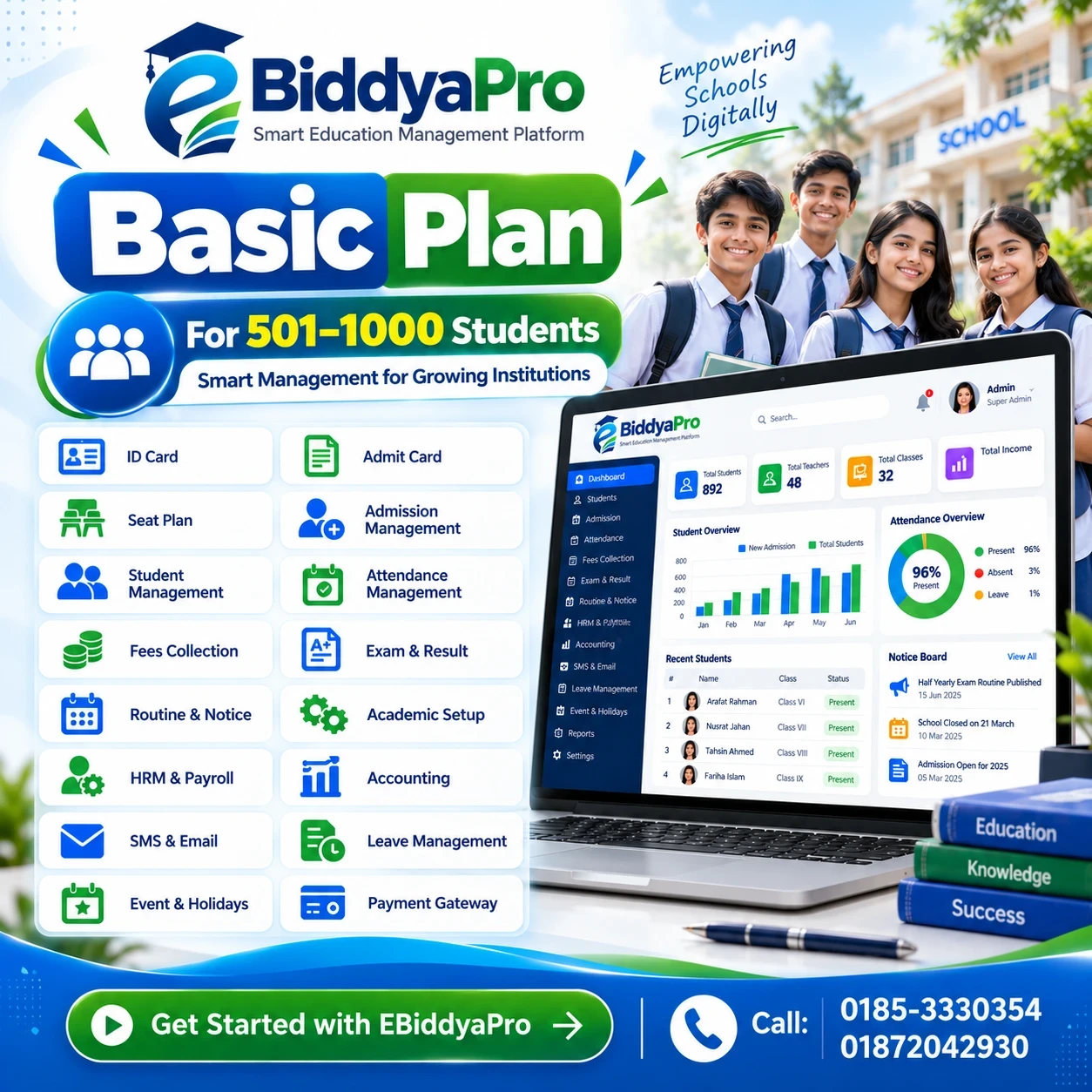 EBiddyaPro Basic Plan – School Management Software for 501–1000 Students